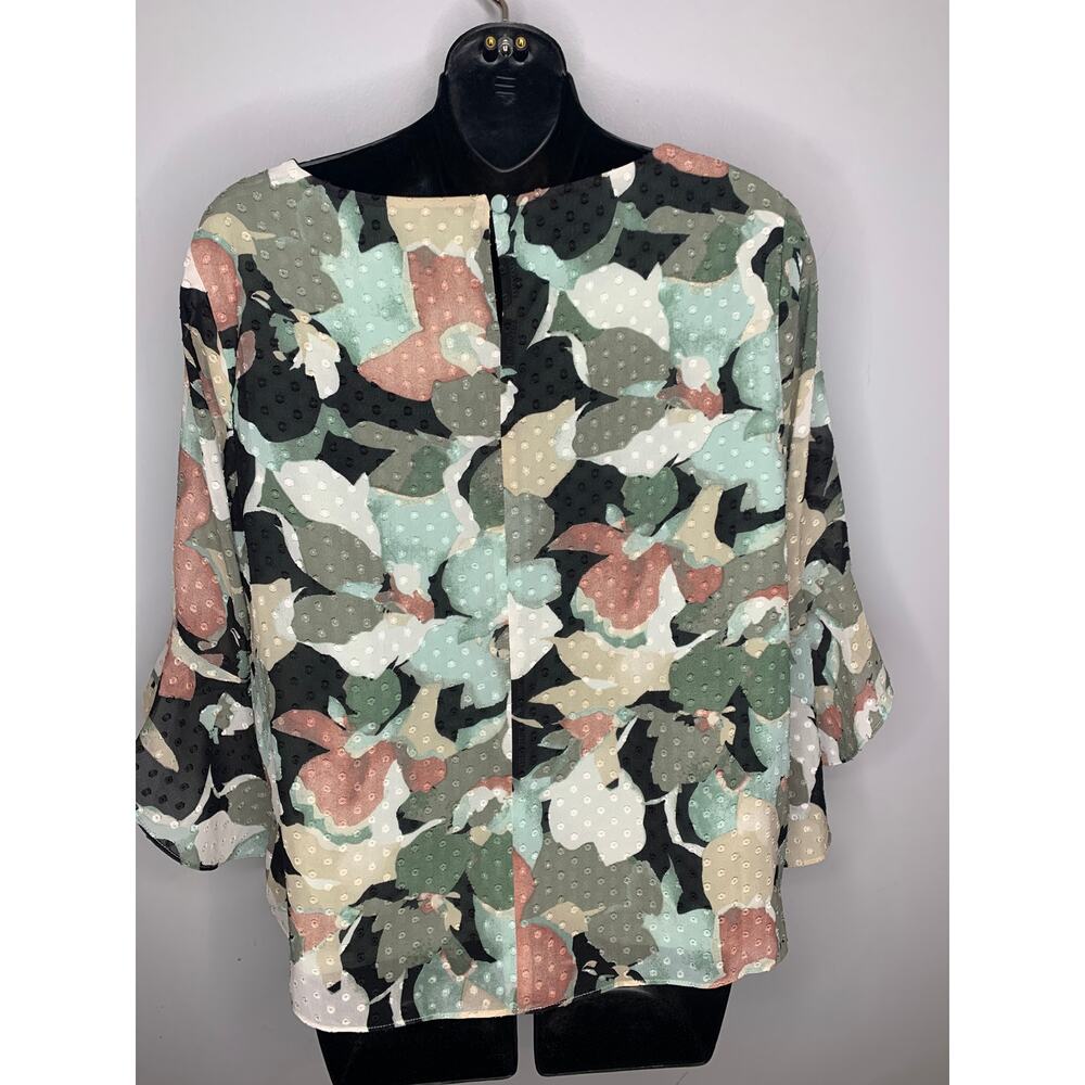 Kasper Blouse 3/4 Bell Sleeve Printed Clip Dot Blouse Nordstrom Women's M/L - Picture 4 of 7
